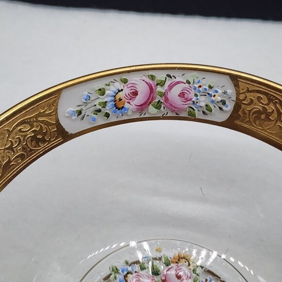 Vintage Hand-Painted Glass Bowl With Gold Trim Enamel Floral Design 5" Diameter - Picture 7 of 10